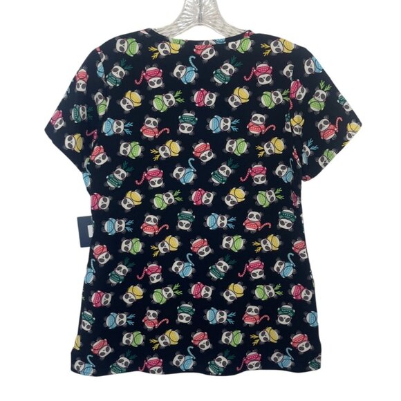 Zoe Chloe Panda Print Scrub Top Shirt Womens Small New Black Multicolor - Picture 2 of 10